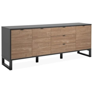 Design Square Caleb Wooden Sideboard Buffet Unit Storage Cabinet W/ 3-Drawers 3-Doors Bamboo/Black