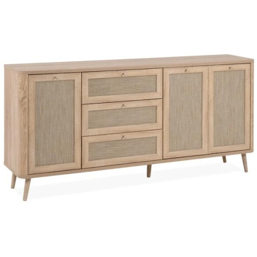 Design Square Cliff Wooden Buffet Unit Sideboard Storage Cabinet 3-Doors 3-Drawers Oak