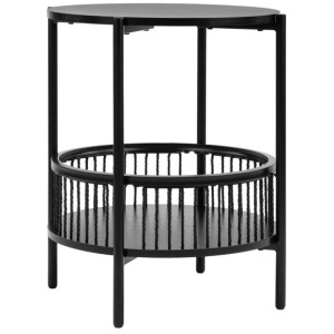 Design Square Connel Round Wooden End Lamp Side Table W/ Shelf Black
