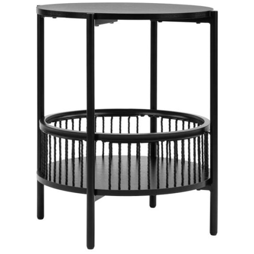 Design Square Connel Round Wooden End Lamp Side Table W/ Shelf Black