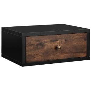 Design Square Elliot Wooden Floating Bedside Nightstand Side Table W/ 1-Drawer Black/Walnut