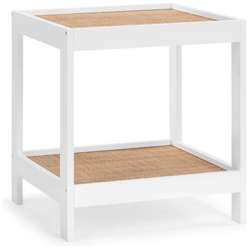 Design Square Ezra Modern Rattan End Lamp Side Table White/Natural