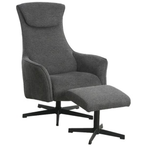 Design Square Fabric Relaxing Accent Lounge Armchair With Footstool Ottoman - Grey