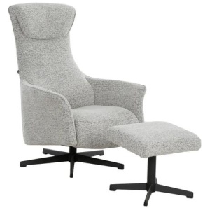 Design Square Fabric Relaxing Accent Lounge Armchair With Footstool Ottoman - Light Grey