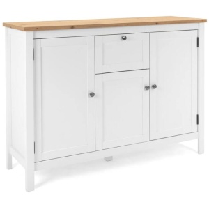 Design Square James Buffet Unit Sideboard W/ 3-Doors 1-Drawer Storage Cabinet - White/Oak