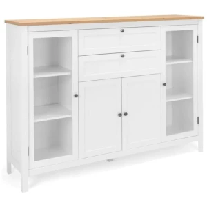 Design Square James Buffet Unit Sideboard W/ 4-Doors 2-Drawers Storage Cabinet - White/Oak