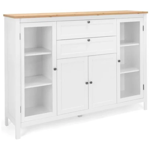 Design Square James Buffet Unit Sideboard W/ 4-Doors 2-Drawers Storage Cabinet - White/Oak