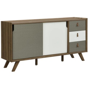 Design Square Kruz Buffet Unit Sideboard Storage Cabinet W/ 2-Doors 3-Drawers - Walnut