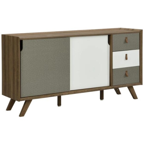 Design Square Kruz Buffet Unit Sideboard Storage Cabinet W/ 2-Doors 3-Drawers - Walnut