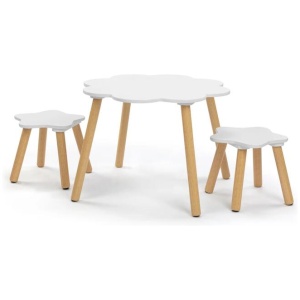 Design Square Liam Kids Furniture Cloud Table and 2x Star Stools - White/Oak