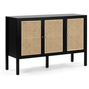 Design Square Lucien Sideboard Buffet Unit Storage Cabinet W/ 3-Doors - Black/Rattan