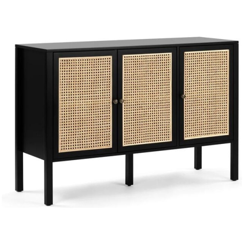 Design Square Lucien Sideboard Buffet Unit Storage Cabinet W/ 3-Doors - Black/Rattan
