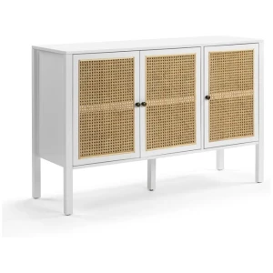 Design Square Lucien Sideboard Buffet Unit Storage Cabinet W/ 3-Doors - White/Rattan
