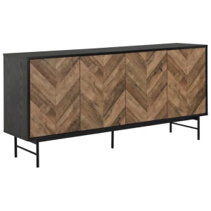 Design Square Magnus Buffet Unit Sideboard W/ 4-Doors Storage Cabinet - Walnut/Black