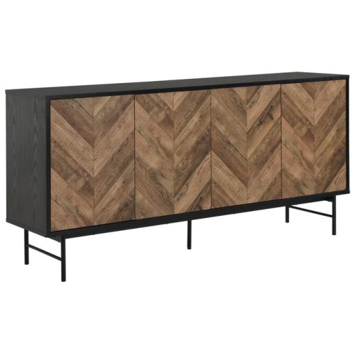 Design Square Magnus Buffet Unit Sideboard W/ 4-Doors Storage Cabinet - Walnut/Black