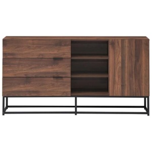 Design Square Malachi Sideboard Buffet Unit Storage Cabinet W/ 1-Door 3-Drawers - Walnut/Black