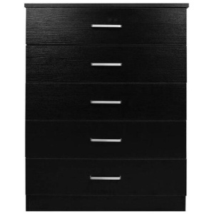 Design Square Modern 5-Drawer Chest TallBoy Storage Cabinet - Black