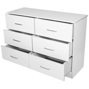 Design Square Modern 6-Drawer Chest Dresser Lowboy Storage Cabinet - White