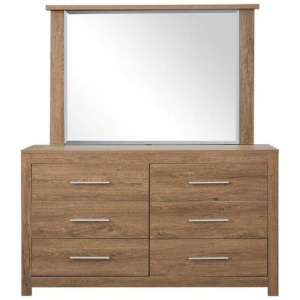 Design Square Modern 6-Drawer Dresser Low Boy Sideboard Buffet Unit With Mirror - Dark Oak