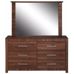 Design Square Modern 6-Drawer Dresser LowBoy Sideboard Buffet Unit With Mirror - Walnut