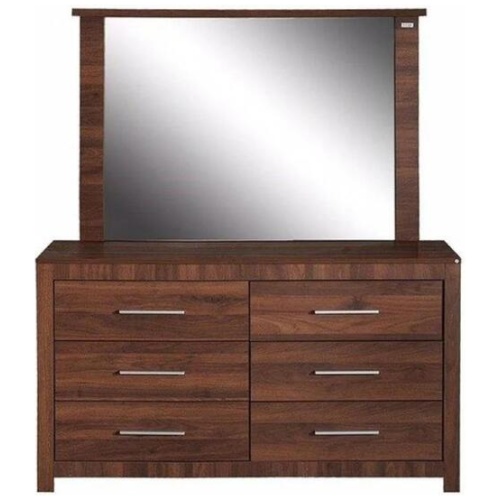 Design Square Modern 6-Drawer Dresser LowBoy Sideboard Buffet Unit With Mirror - Walnut