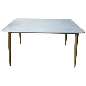 Design Square Modern Marble Effect Rectangular Dining Table 130cm - White & Gold