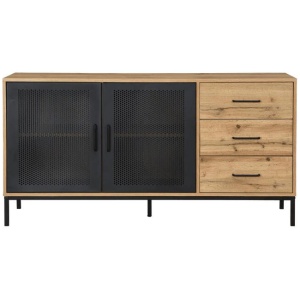 Design Square Nia Buffet Unit Sideboard Storage Cabinet W/ 2-Doors 3-Drawers - Oak/Black