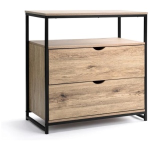 Design Square Nico Industrial Sideboard Buffet Unit Storage Cabinet W/ 2-Drawers - Oak/Black