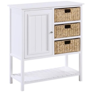 Design Square Novena Sideboard Buffet Unit Storage Cabinet 1-Door 3-Woven Baskets White