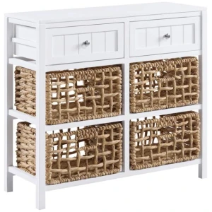 Design Square Novena Sideboard Buffet Unit Storage Cabinet 2-Drawers 4-Woven Baskets White