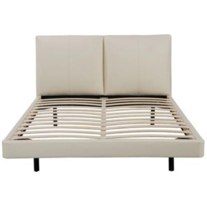 Design Square PU Leatherette Floating Bed Frame With LED Light Queen Size Beige