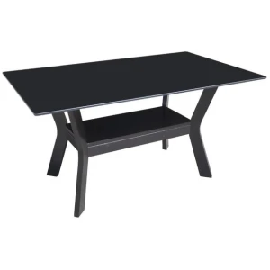 Design Square Rectangle Dining Table Glass Top Wooden Frame - Cappucino