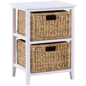 Design Square Rory End Lamp Side Table W/ 2 Woven Baskets White