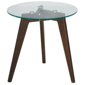 Design Square Round Side Table - Glass Top - Dark Oak
