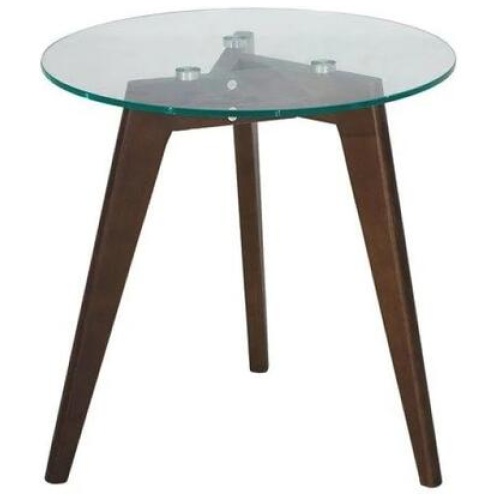 Design Square Round Side Table - Glass Top - Dark Oak