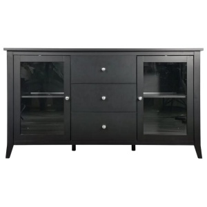 Design Square Sienna Modern Sideboard Buffet Storage Unit W/ 2-Glass Doors 3-Drawers - Black