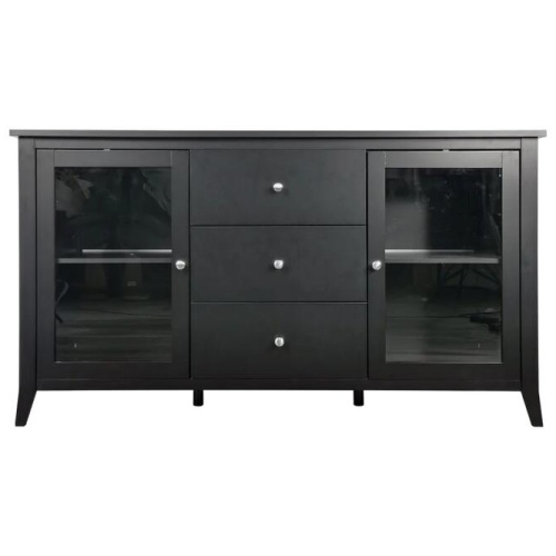 Design Square Sienna Modern Sideboard Buffet Storage Unit W/ 2-Glass Doors 3-Drawers - Black