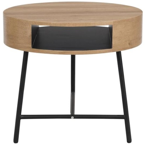 Design Square Willow Modern Scandinavian Wooden Round Side Table - Oak/Black