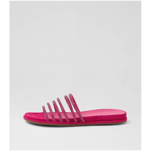 Django & Juliette Battar Dj Fuchsia Jewel Fabric Suede Fuchsia Jewel Sandals Womens Shoes Dress Sandals Flat Sandals