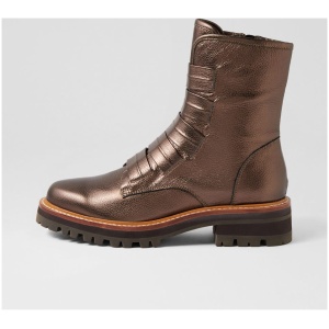 Django & Juliette Fargo Dj Choc Metallic Leather Choc Metallic Boots Womens Shoes Ankle Boots