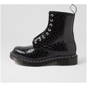 Dr Marten 1460 Jungle 8 Eye Boot Dm Black Flower Embossed Patent Leather Black Flower Embossed Boots Womens Shoes Casual Ankle Boots