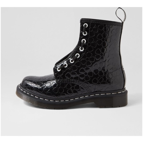 Dr Marten 1460 Jungle 8 Eye Boot Dm Black Flower Embossed Patent Leather Black Flower Embossed Boots Womens Shoes Casual Ankle Boots