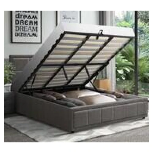 Elaine Gas Lift Storage King Bed Grey