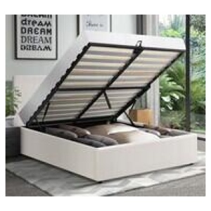 Elena King Single Boucle Gas Lift Storage Bed In White