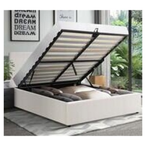 Elena Queen Boucle Gas Lift Storage Bed In White