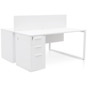 Ex Display - Halo 2 Seater 160cm Office Desk With Privacy Screen - White - Upgraded Legs by Interior Secrets - AfterPay Available