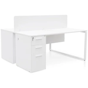 Ex Display - Halo 2 Seater 160cm Office Desk With Privacy Screen - White - Upgraded Legs by Interior Secrets - AfterPay Available