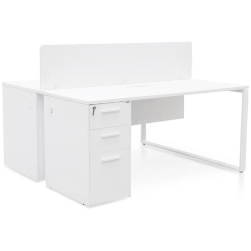Ex Display - Halo 2 Seater 160cm Office Desk With Privacy Screen - White - Upgraded Legs by Interior Secrets - AfterPay Available
