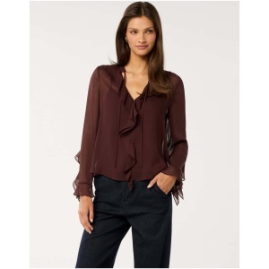 Forever New Women's Alix Sheer Ruffle Blouse in Chocolate