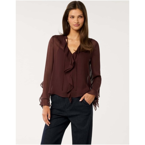 Forever New Women's Alix Sheer Ruffle Blouse in Chocolate